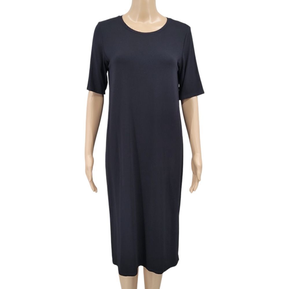 Eileen Fisher Black Jersey Knit Tee T-Shirt Dress Short Sleeves Women's Size XS